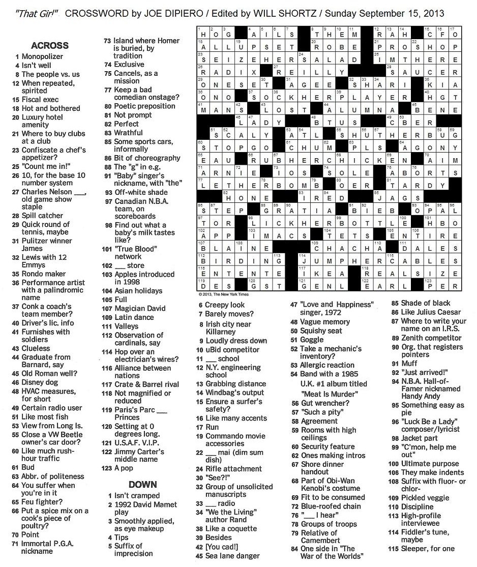 New York Times Sunday Crossword Printable