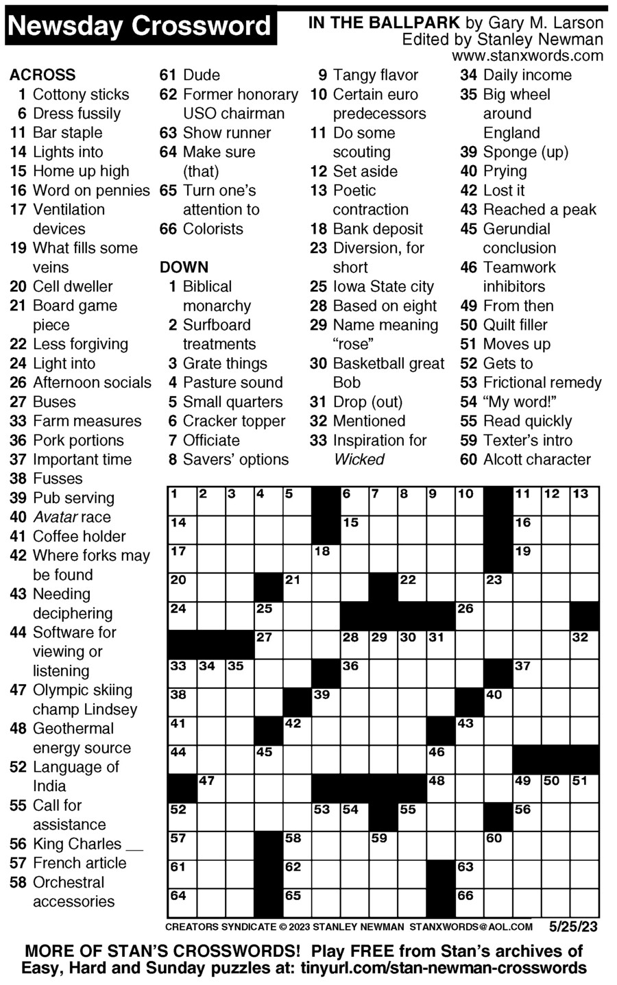 Newsday Printable Crossword Puzzle