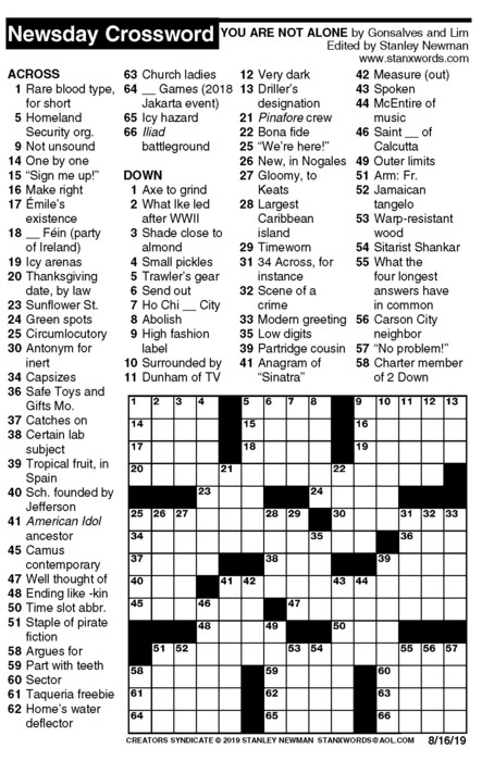 Newsday Crossword Puzzle Printable