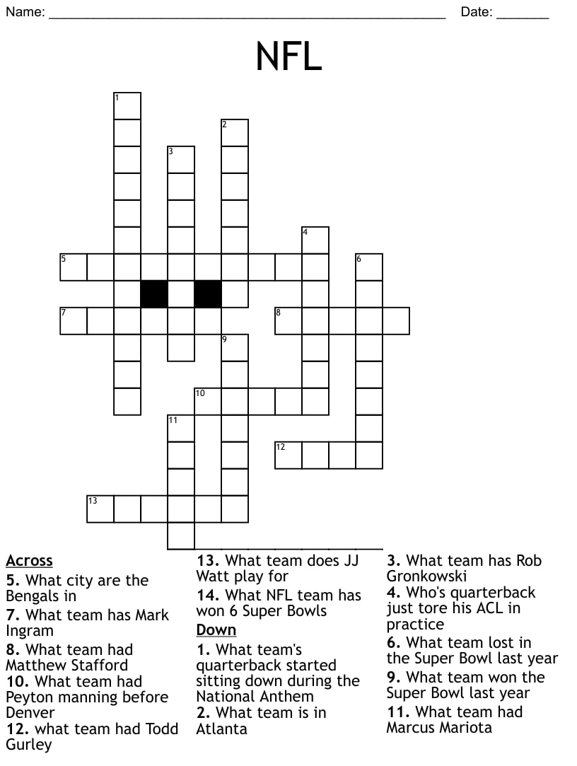 NFL Crossword Puzzle Printable Printable JD