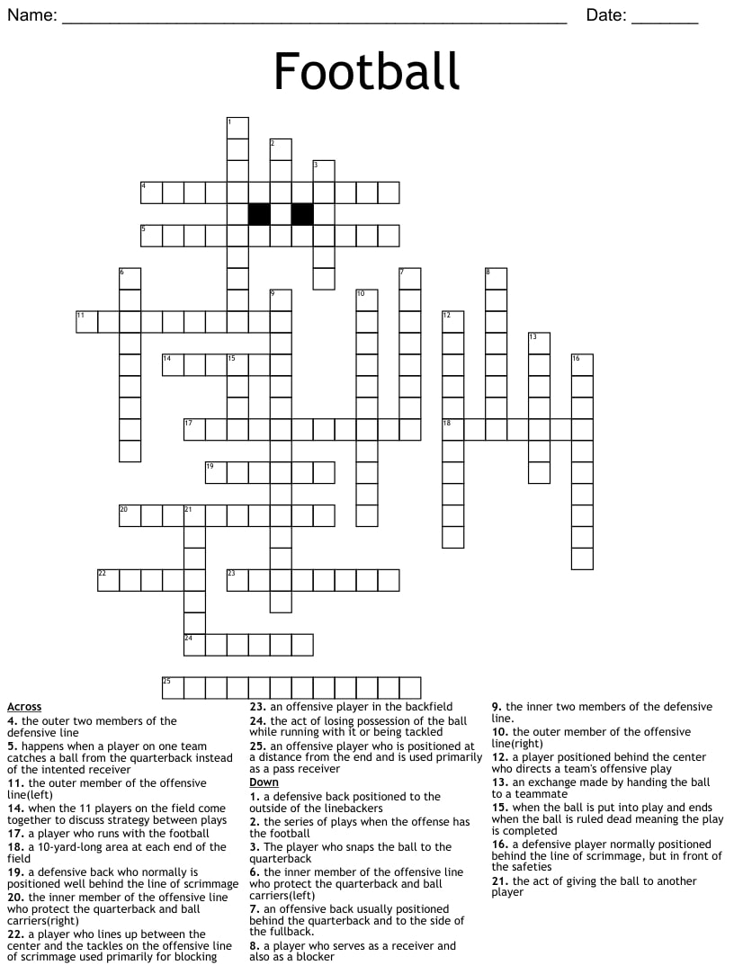 NFL Football Crossword Puzzles Printable With Answers Printable JD