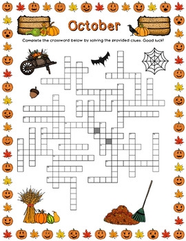October Crossword Puzzle 40 Clues By LaRue Learning Products TPT