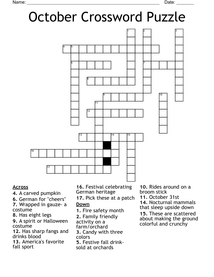 October Crossword Puzzle WordMint