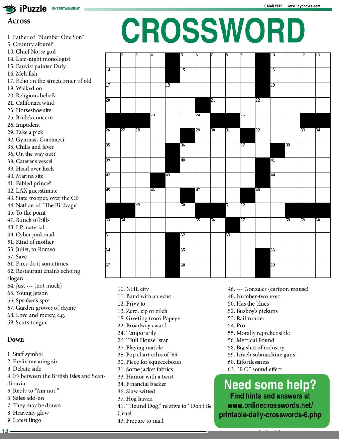 Onlinecrosswords Net Printable Daily Crosswords Php Printable 