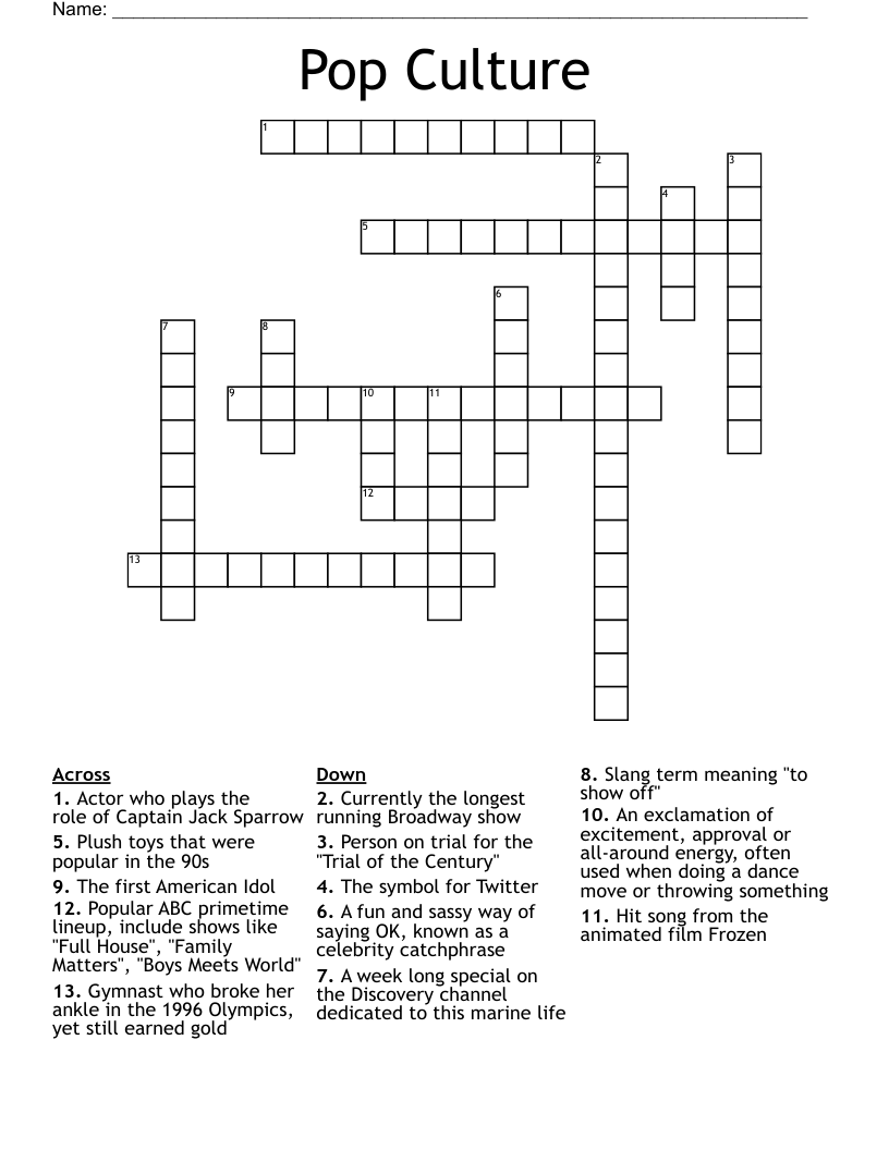 Pop Culture Crossword WordMint