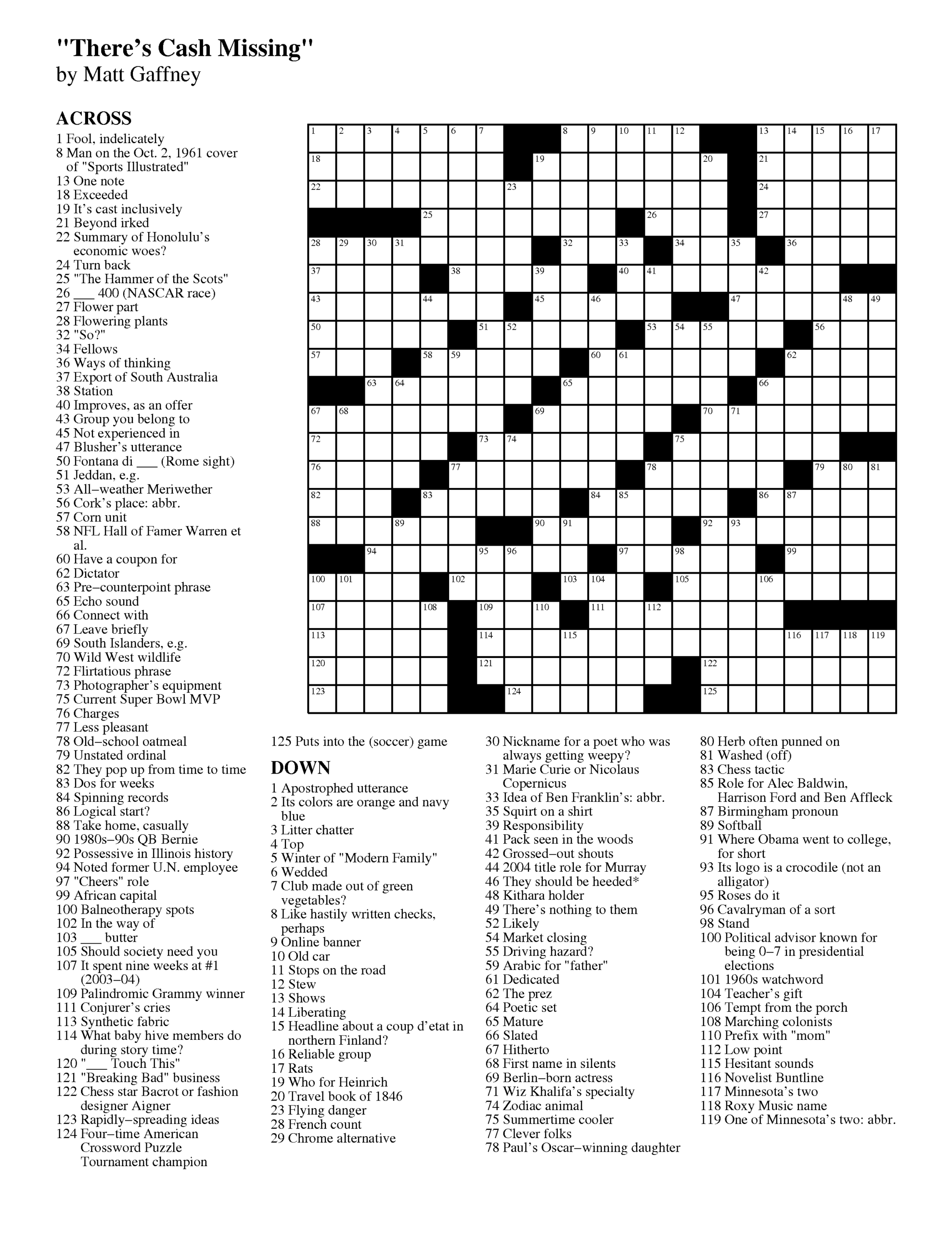 Premier Sunday Crossword Printable Printable Word Searches