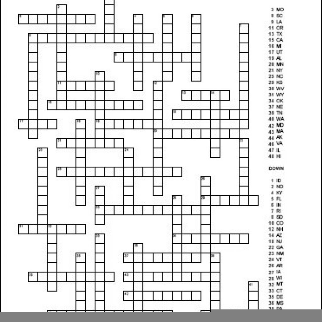 Printable 50 States Crossword Puzzles Printable Crossword Puzzles