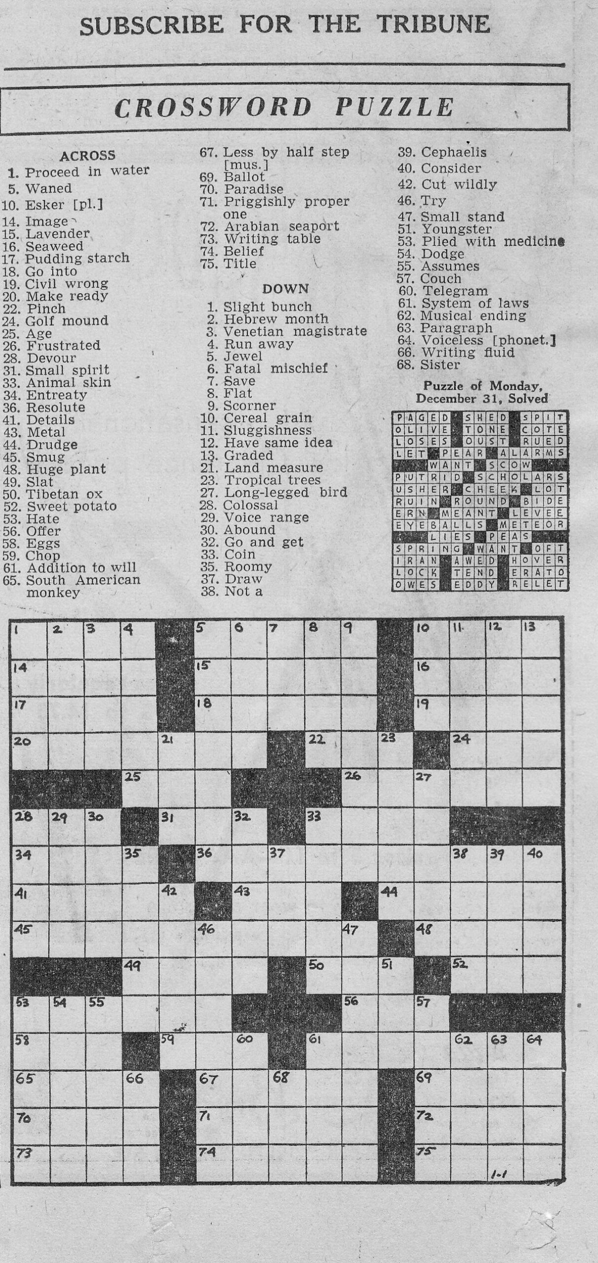 Printable Chicago Tribune Sunday Crossword Puzzle