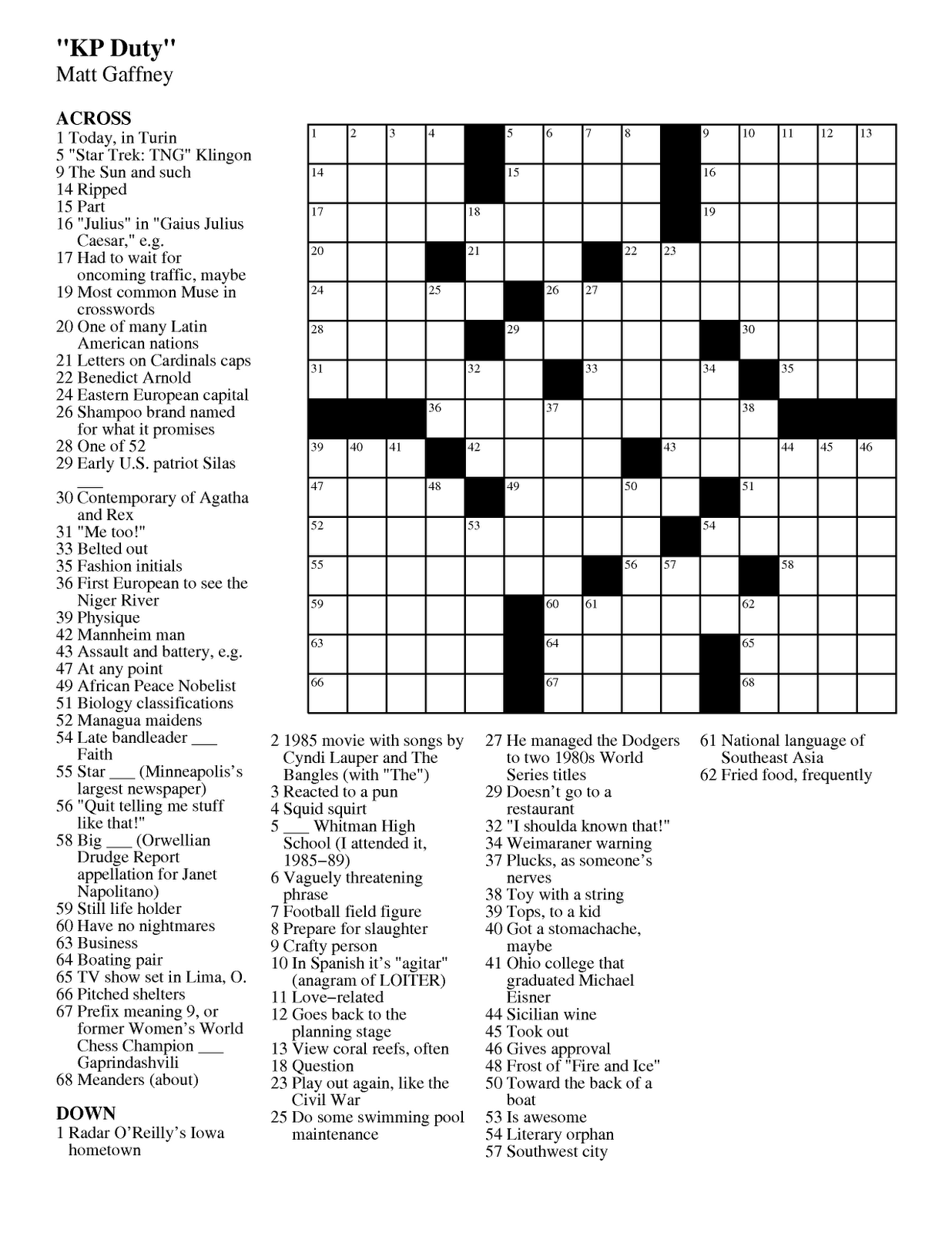 Printable Chicago Tribune Sunday Crossword Puzzle