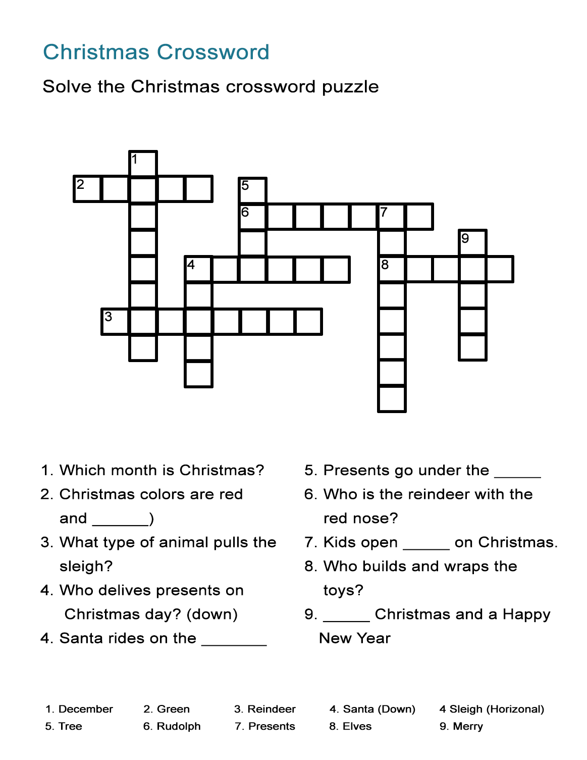 Printable Christmas Crossword Puzzles For Adults With Answers 