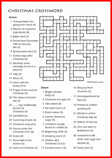 Printable Christmas Crossword Puzzles For Adults With Answers Free