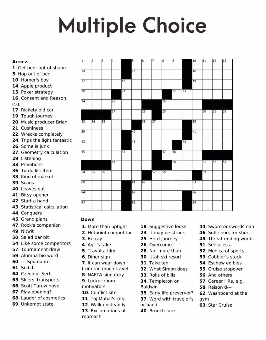 Crossword Puzzles Adults Printable