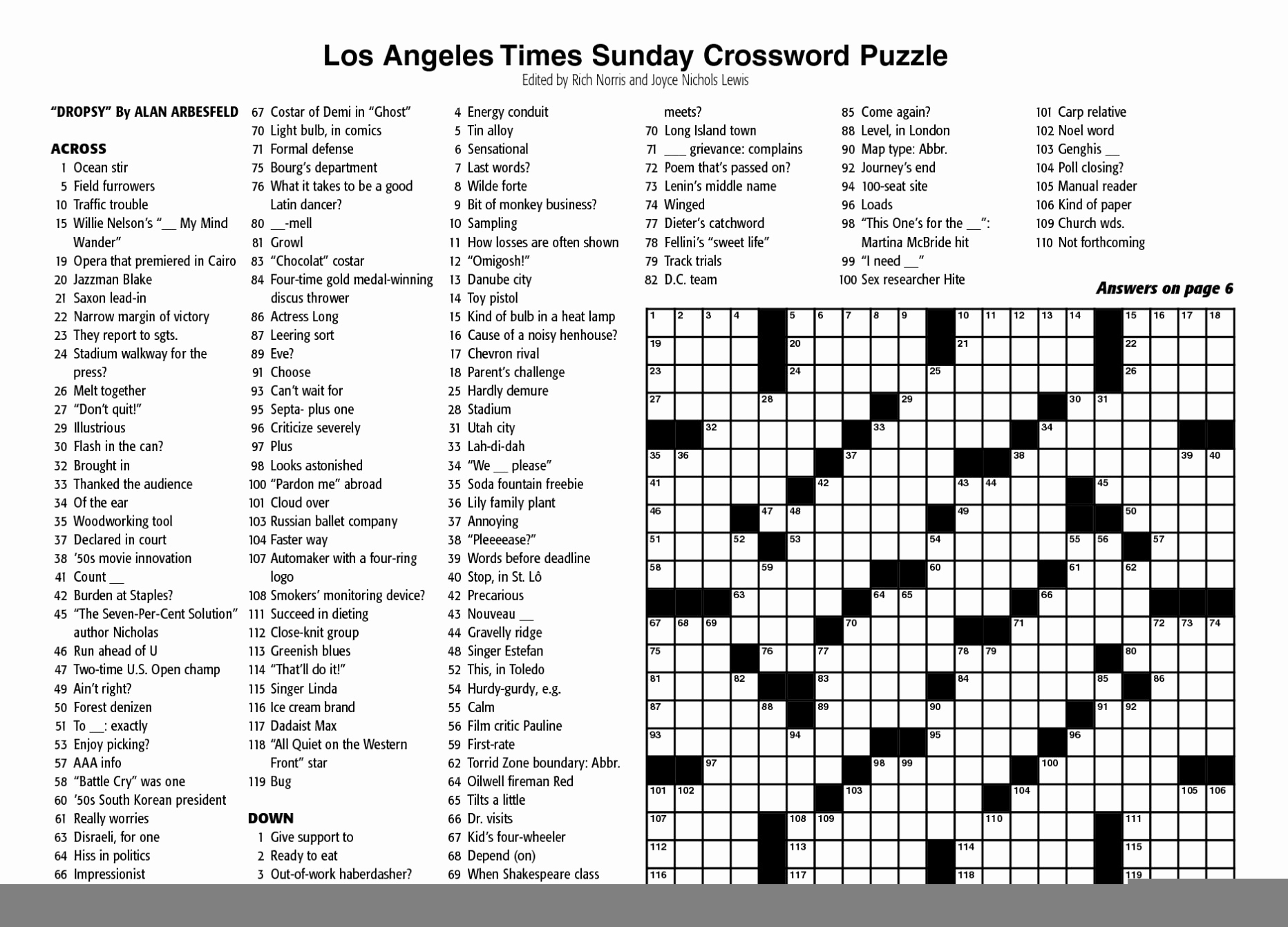 La Times Crossword Today Printable