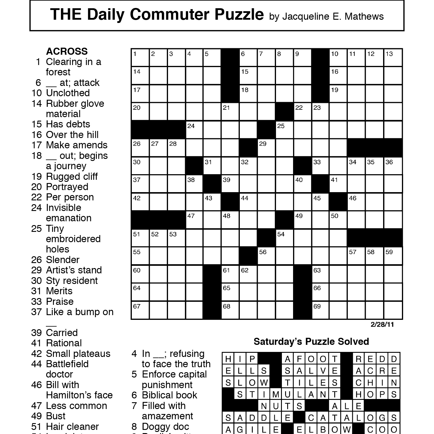 Printable Daily Crossword Puzzles