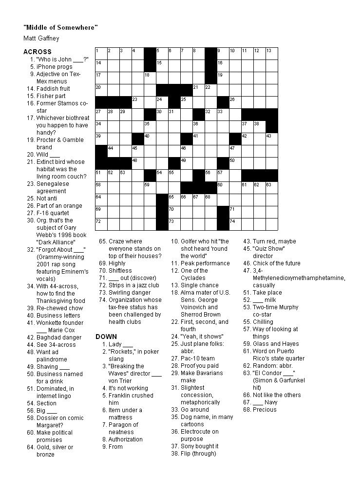 Printable Daily Newspaper Crossword Puzzles Printable Crossword 