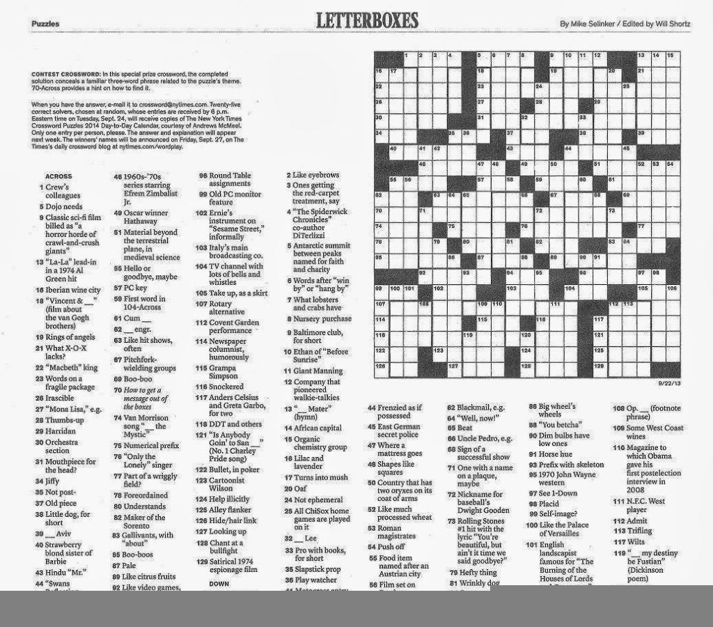 Printable Nyt Crossword Puzzles Free