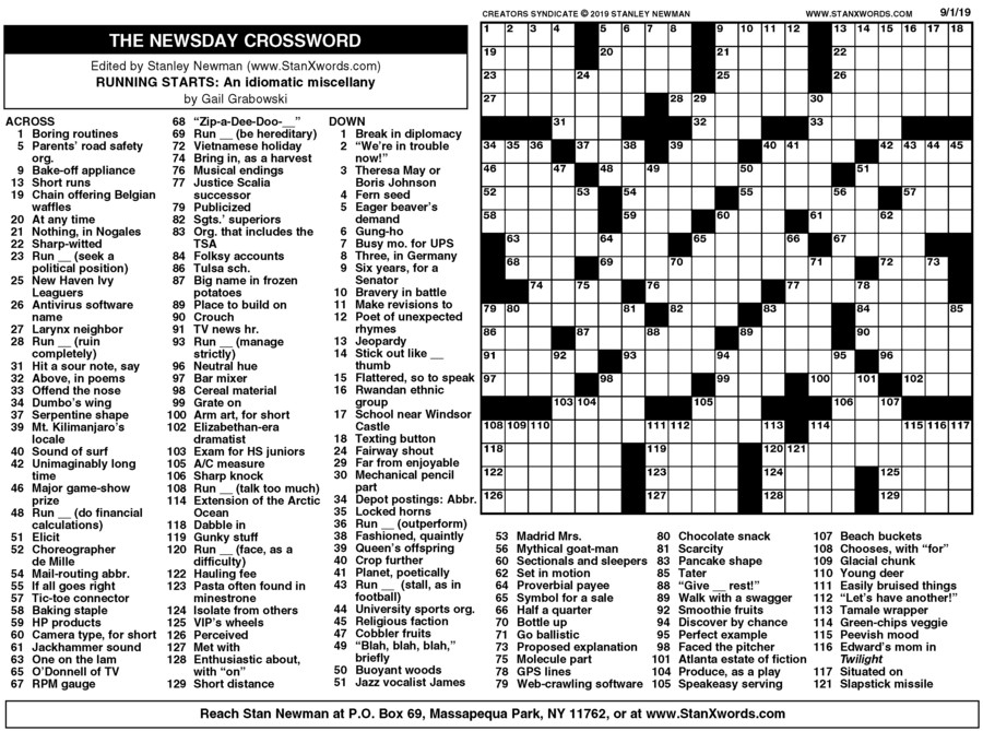 Printable Sunday Crossword Puzzles
