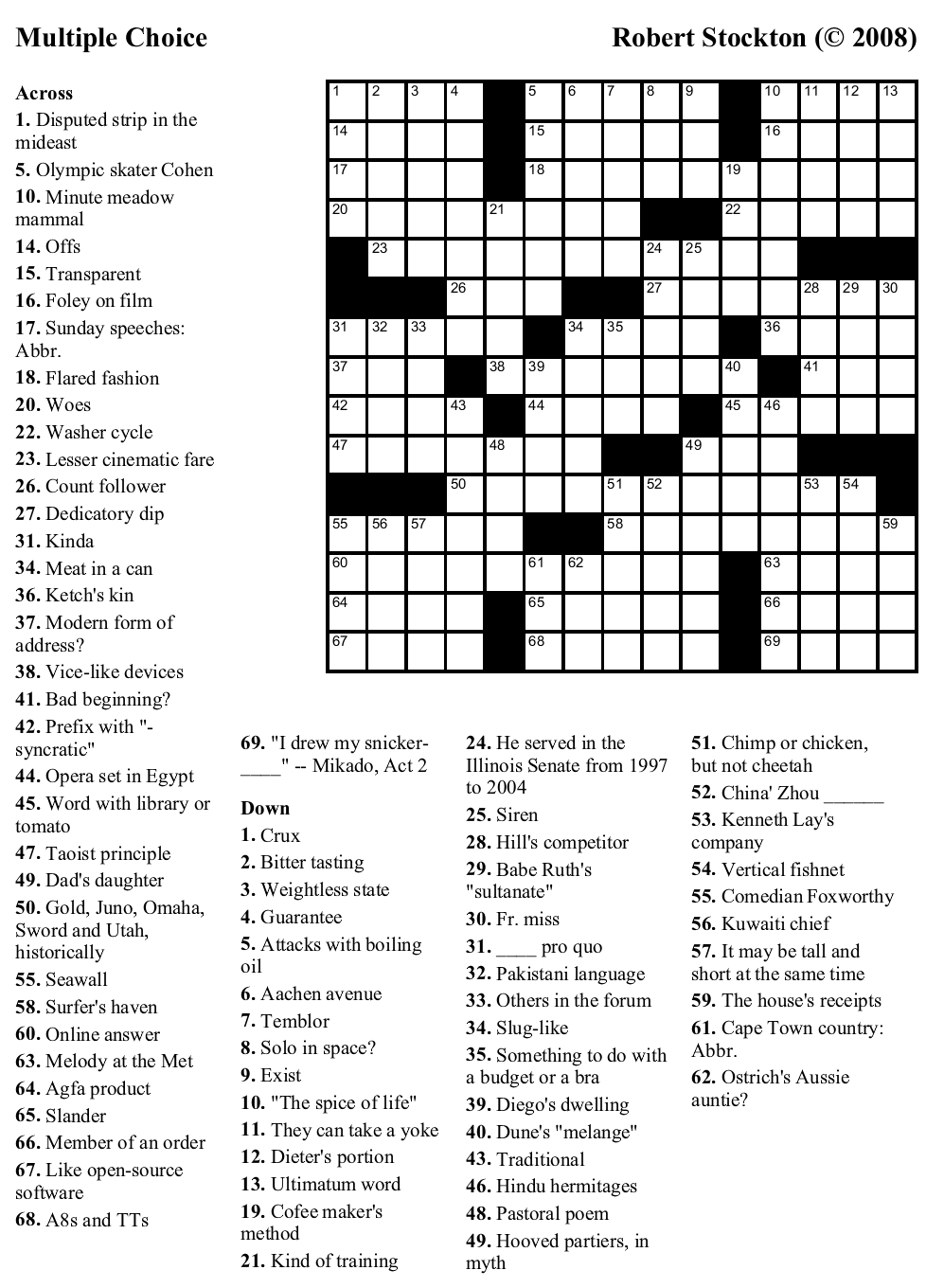 Printable Sunday Crossword Puzzles For Free