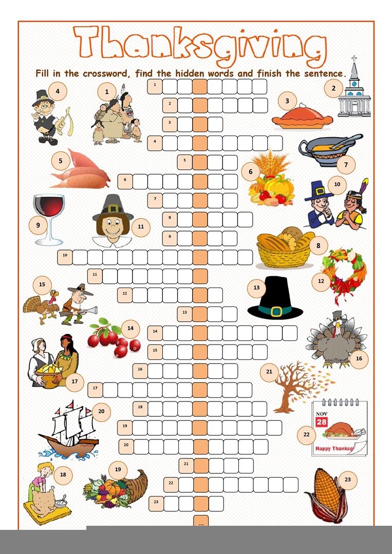 Printable Thanksgiving Puzzles For Adults Printable Crossword Puzzles