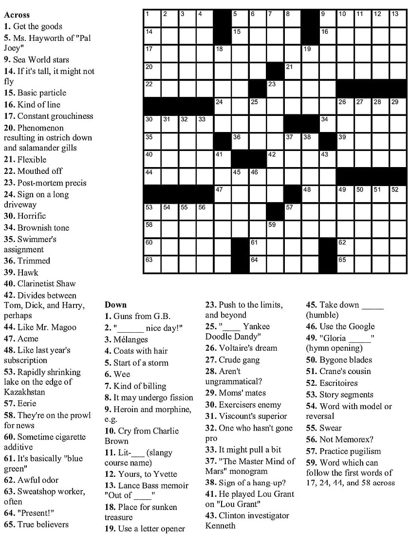 Printable Washington Post Crossword Daily Crossword Printable JD
