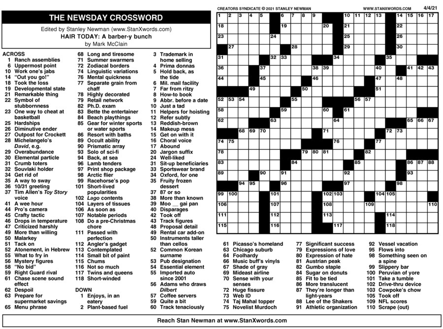 Stanley Newman Crossword Printable Printable Free Templates