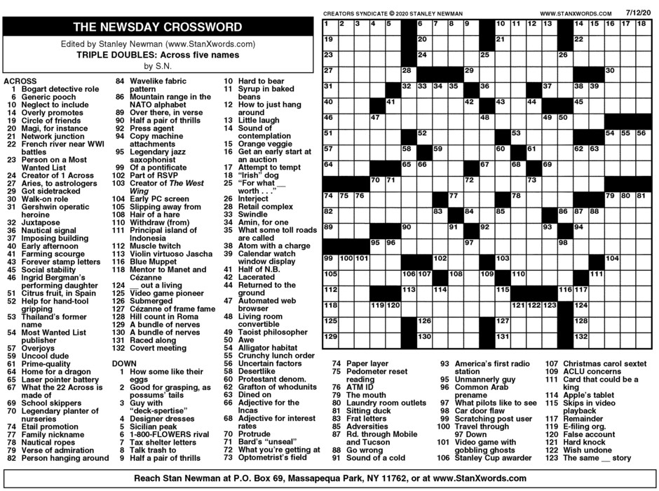Stanley Newman Sunday Crossword Printable