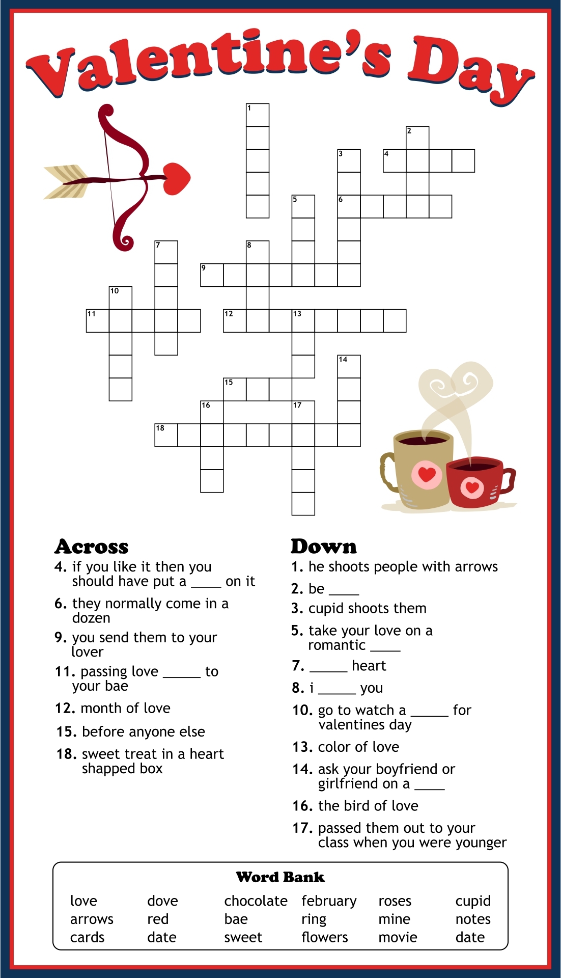 Valentine's Day Crosswords Printable
