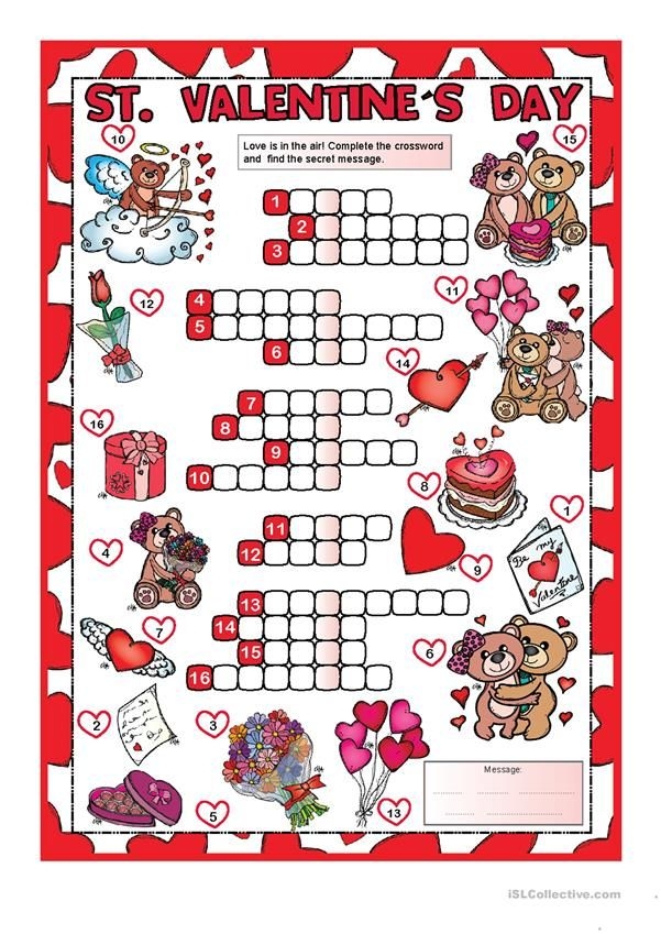 Valentine S Crossword Puzzle Printable Printable Word Searches