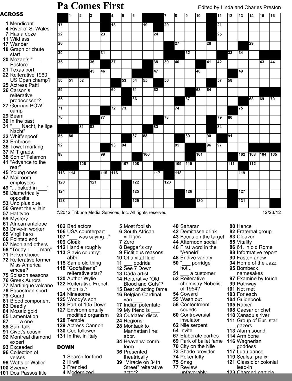 Washington Post Daily Crossword Puzzle Printable Printable Crossword