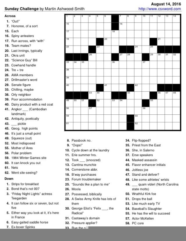 Washington Post Printable Crossword