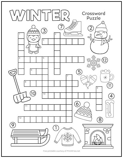 Winter Crossword Printable