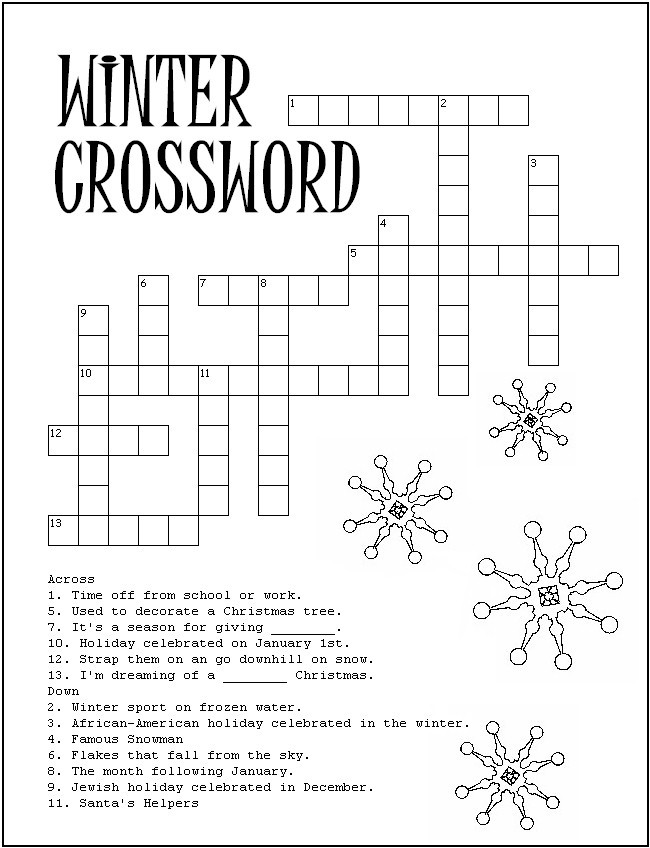 Winter Crossword Puzzle Free Printables