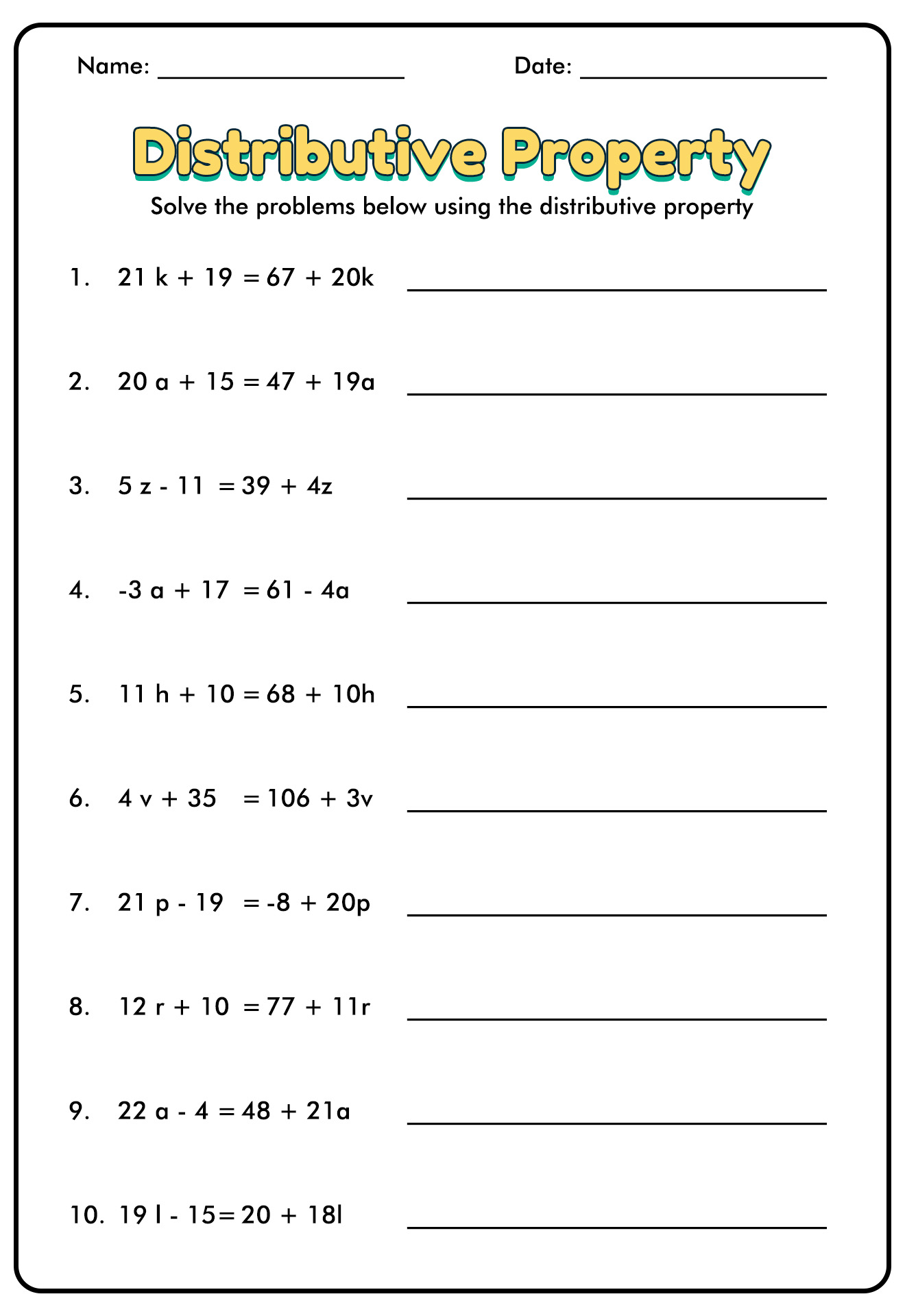 10 Distributive Property Equations Worksheet Worksheets Decoomo