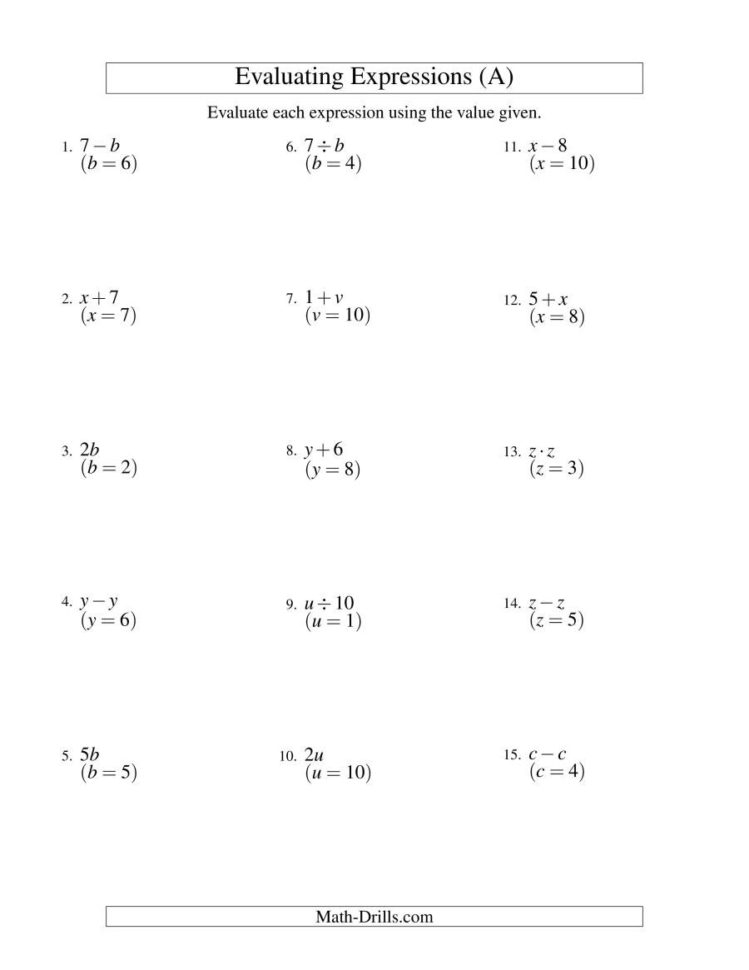 10 Evaluating Expressions Worksheet Pdf Worksheets Decoomo