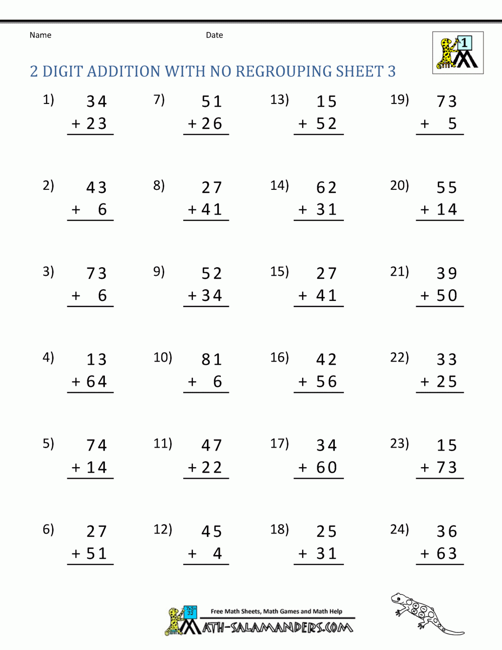 2 Digit Addition Without Regrouping