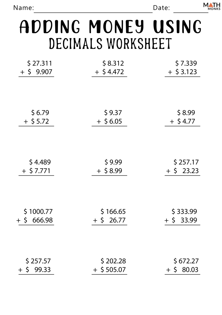 20 Adding Decimals Worksheet Worksheets Decoomo
