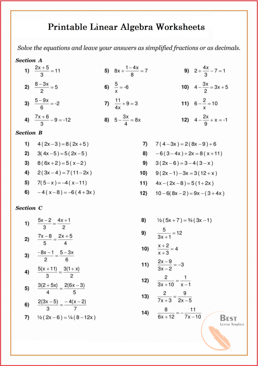 30 Beginning Algebra Worksheets Worksheets Decoomo