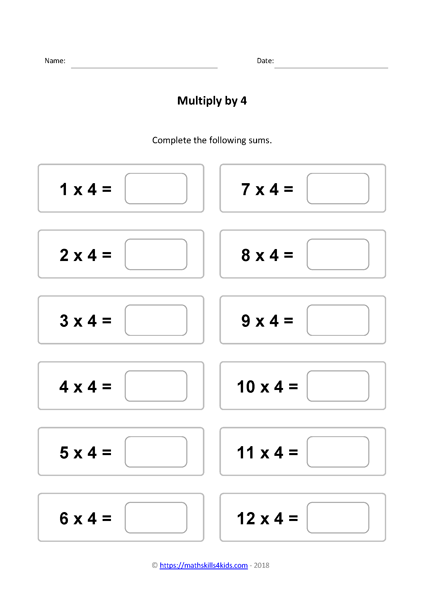 4 Times Table Worksheets PDF Multiplying By 4 Activities