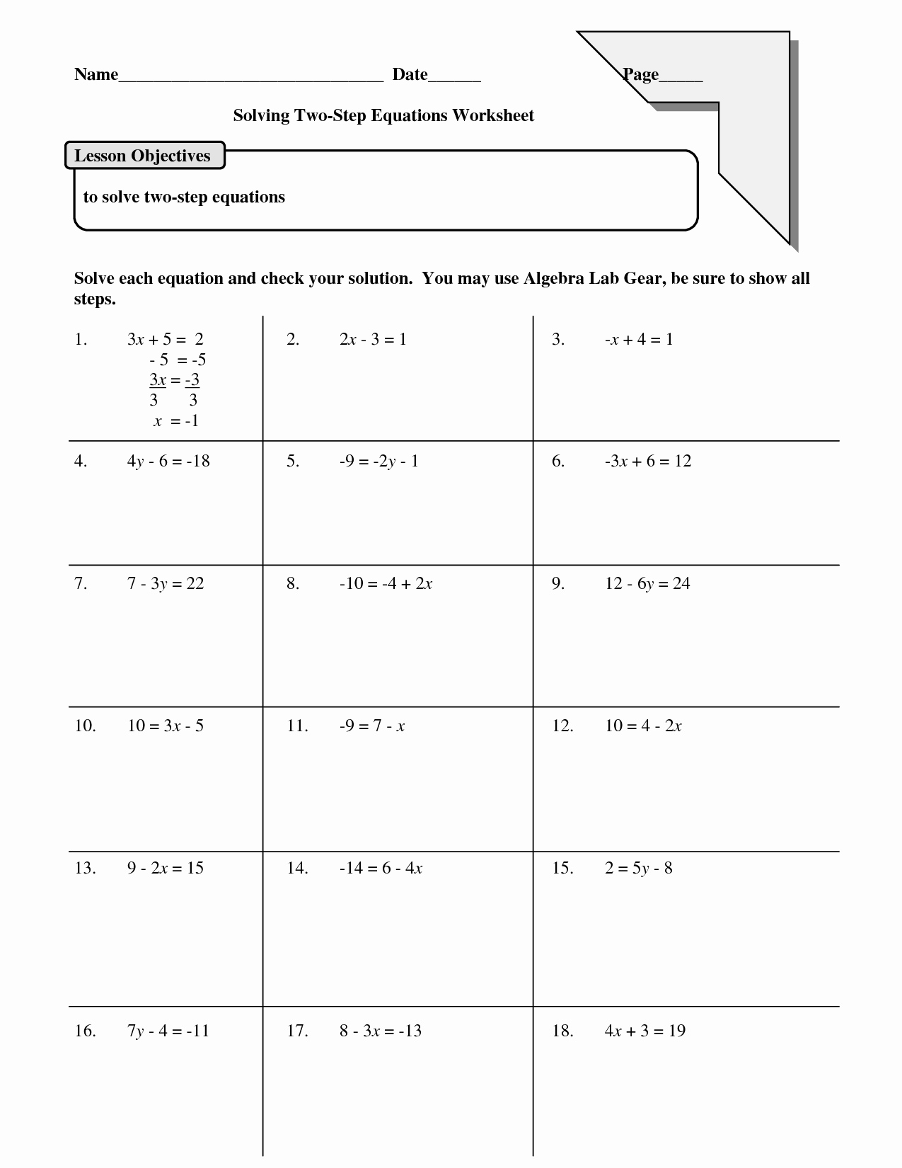 47 2 Step Equations Worksheet Chessmuseum Template Library