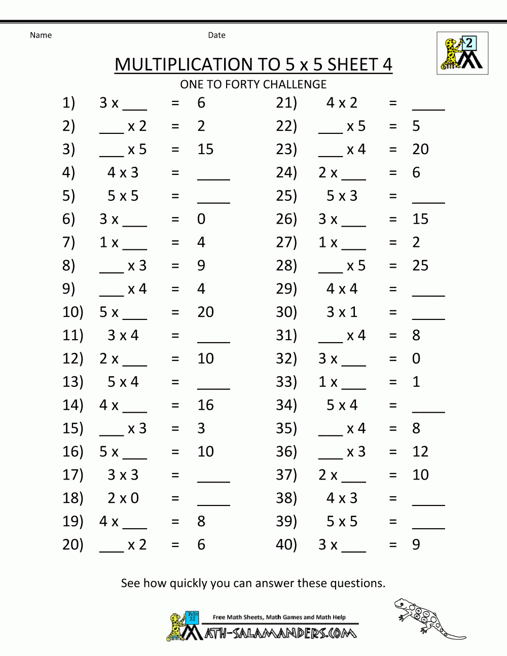 5 39 s Multiplication Worksheets