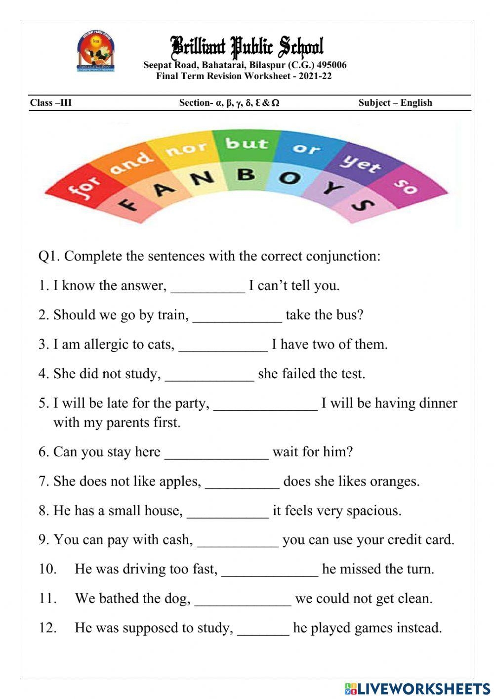 50 Conjunctions Worksheets For 3rd Grade On Quizizz Free 