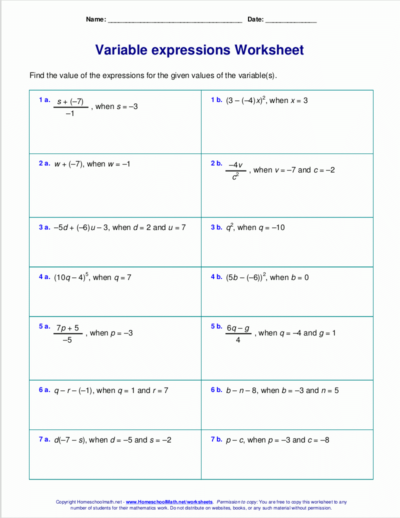 50 Evaluating Variable Expressions Worksheet Chessmuseum Template Library