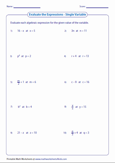 50 Evaluating Variable Expressions Worksheet Chessmuseum Template Library