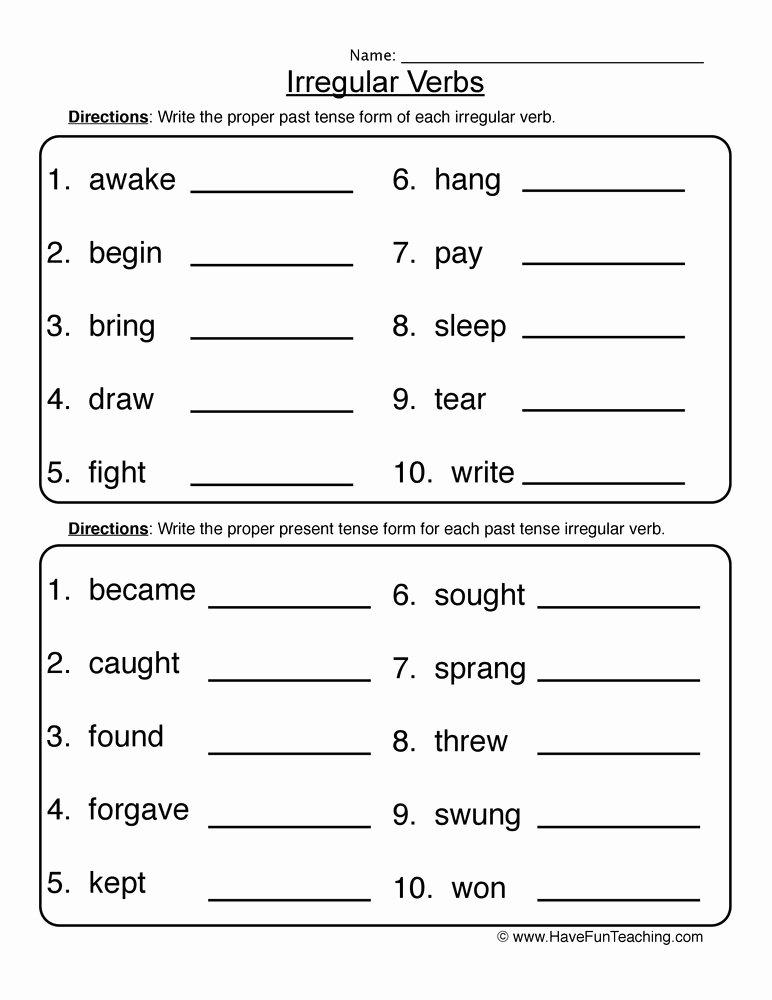50 Irregular Verbs Worksheet Pdf