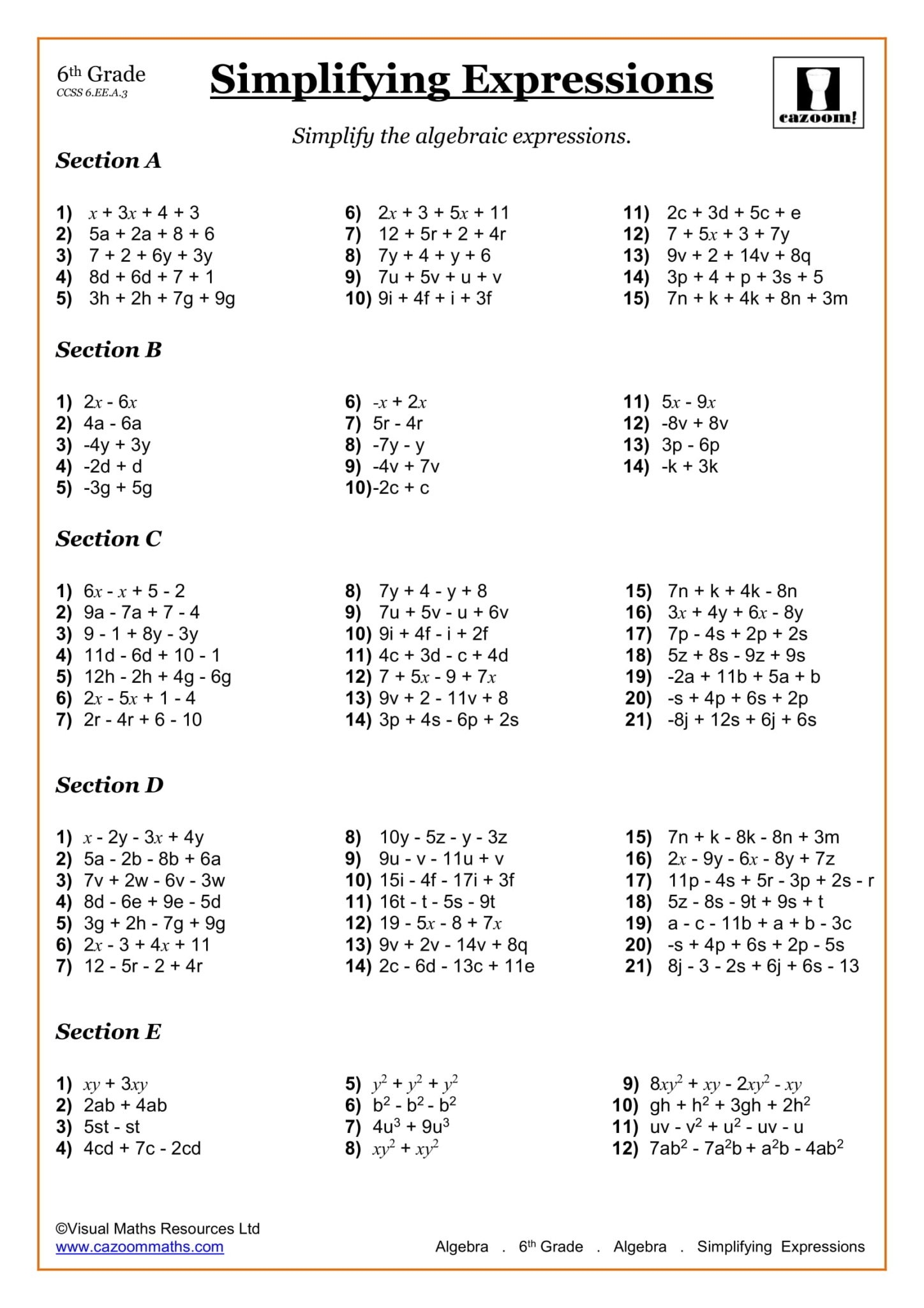 6th Grade Math Worksheets Printable PDF Worksheets