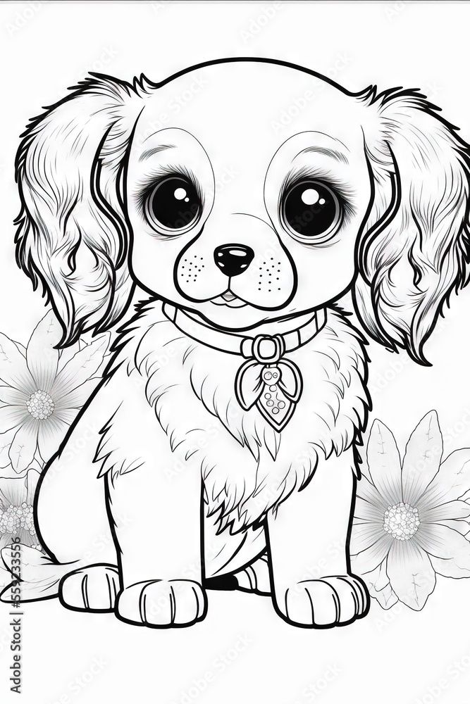 A Puppy With Big Eyes Sitting On A Flower Coloring Page For Kids And 