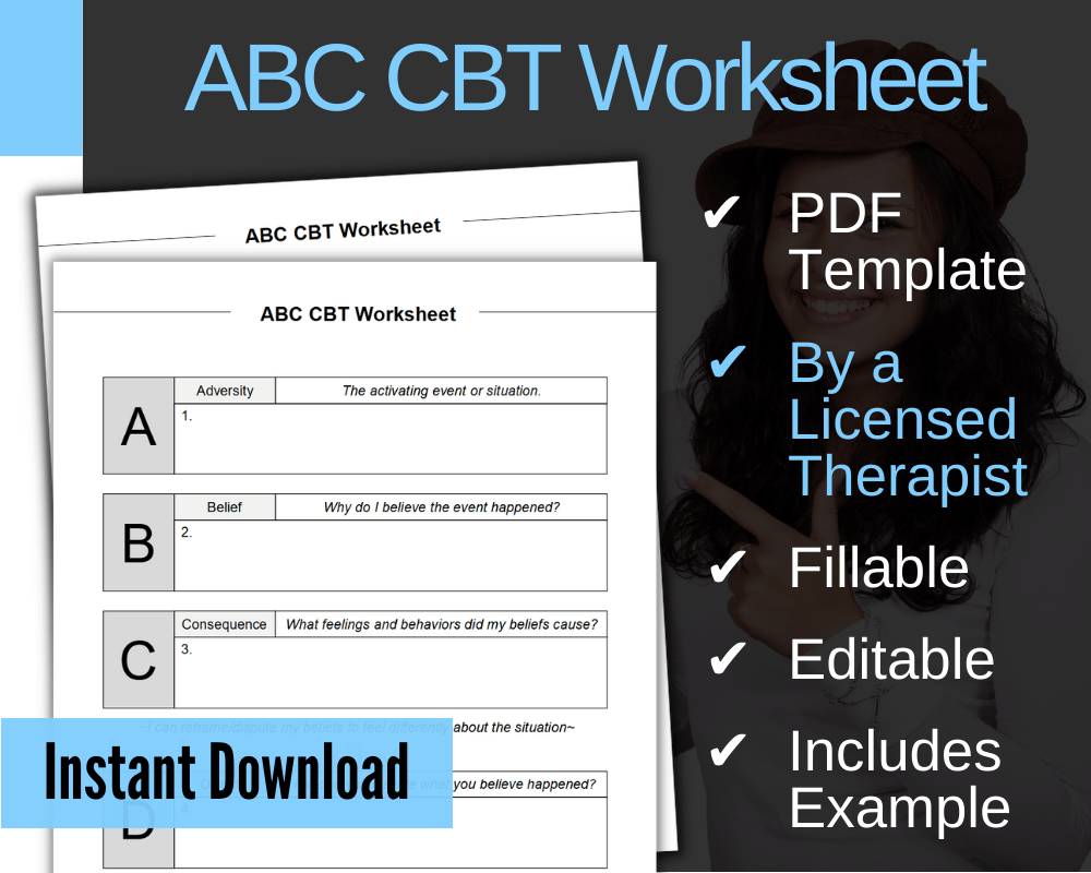 ABC CBT Worksheet Fillable PDF Therapists Market Worksheets Library