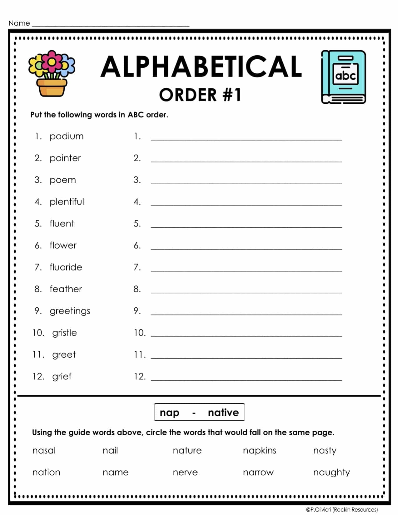 ABC Order Alphabetical Order Worksheets Task Cards Dictionary