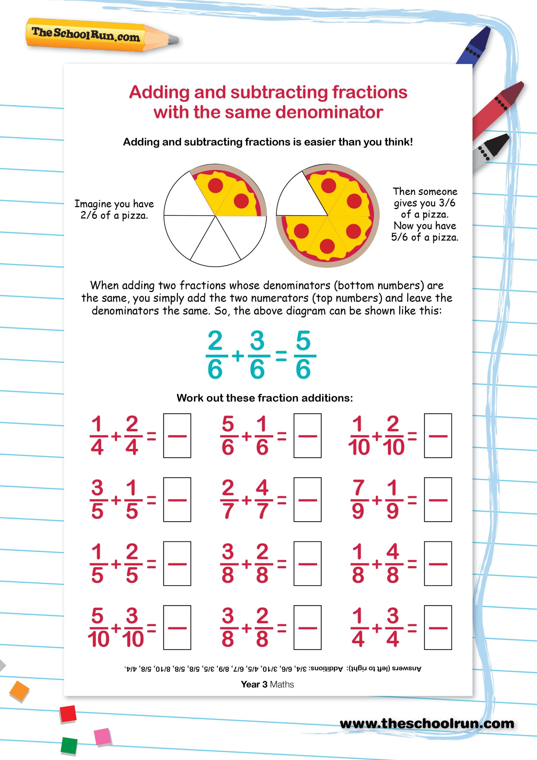 Adding And Subtracting Fractions Video Practice Worksheets