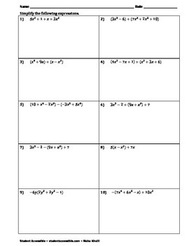 Adding And Subtracting Polynomials Worksheet By Maya Khalil TpT